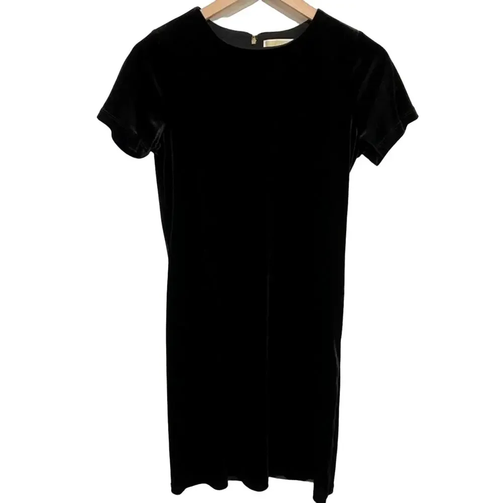 MICHAEL MICHAEL KORS Black Metallic Velour Crew Neck Mini Dress Size XS